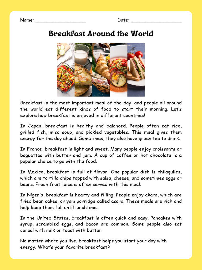 Global Breakfast Traditions Explored | PDF | Meal | Foods