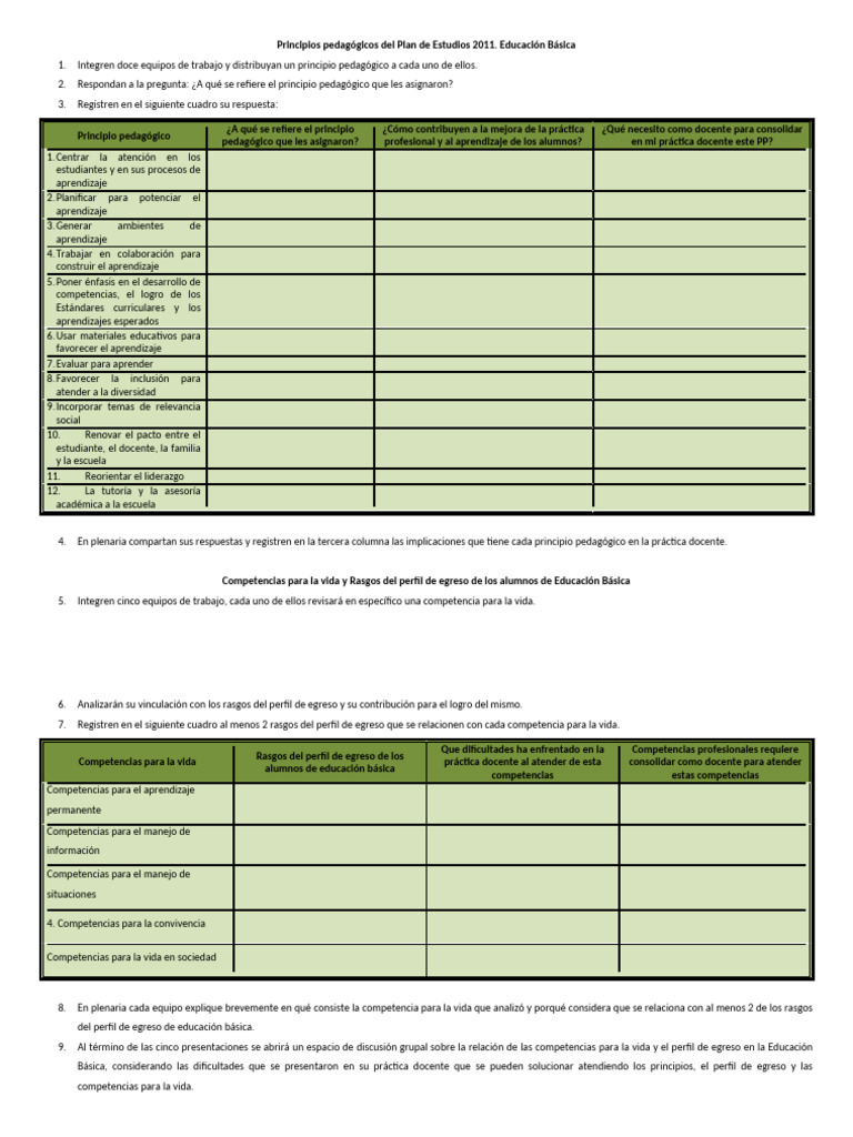 Principios Pedagógicos Del Plan de Estudios 2011 | PDF | Maestros ...