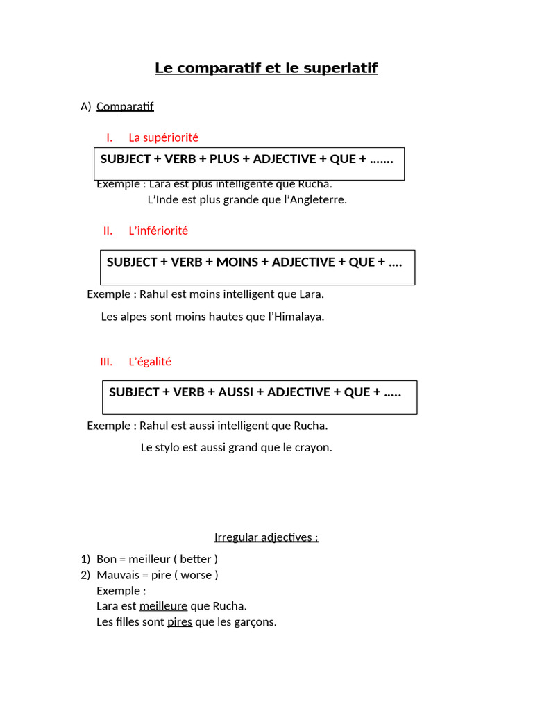 Comparatif et superlatif en français | PDF