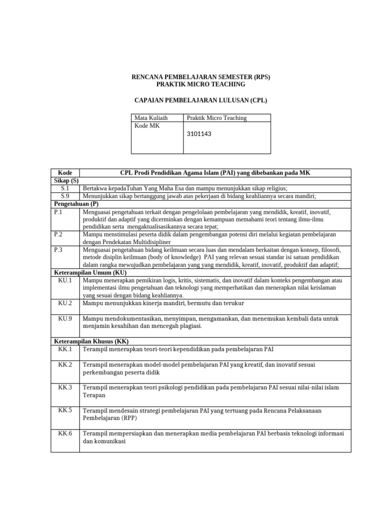 Rencana Pembelajaran Praktik Micro Teaching | PDF