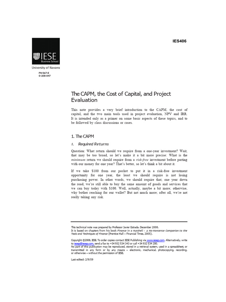 CAPM and Project Evaluation Basics | PDF | Net Present Value | Risk Premium