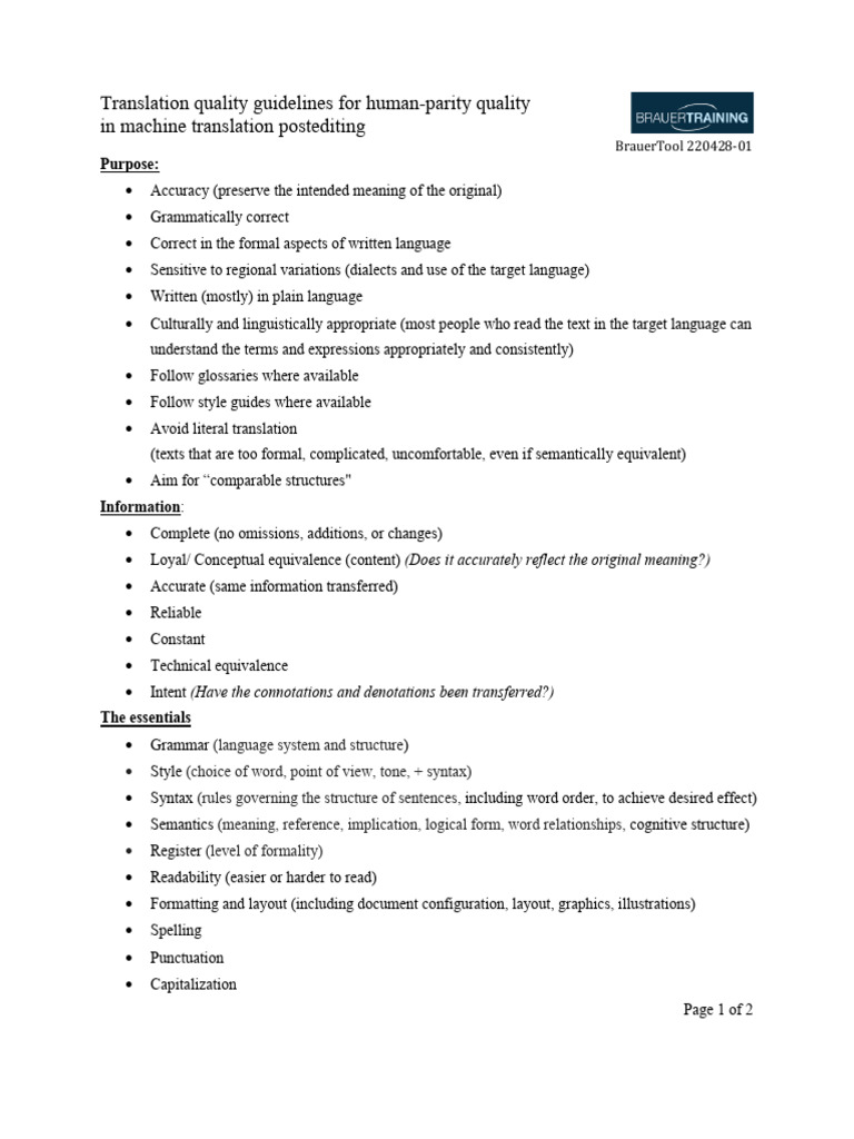 Machine Translation Quality Guidelines | PDF | Translations | Semantics