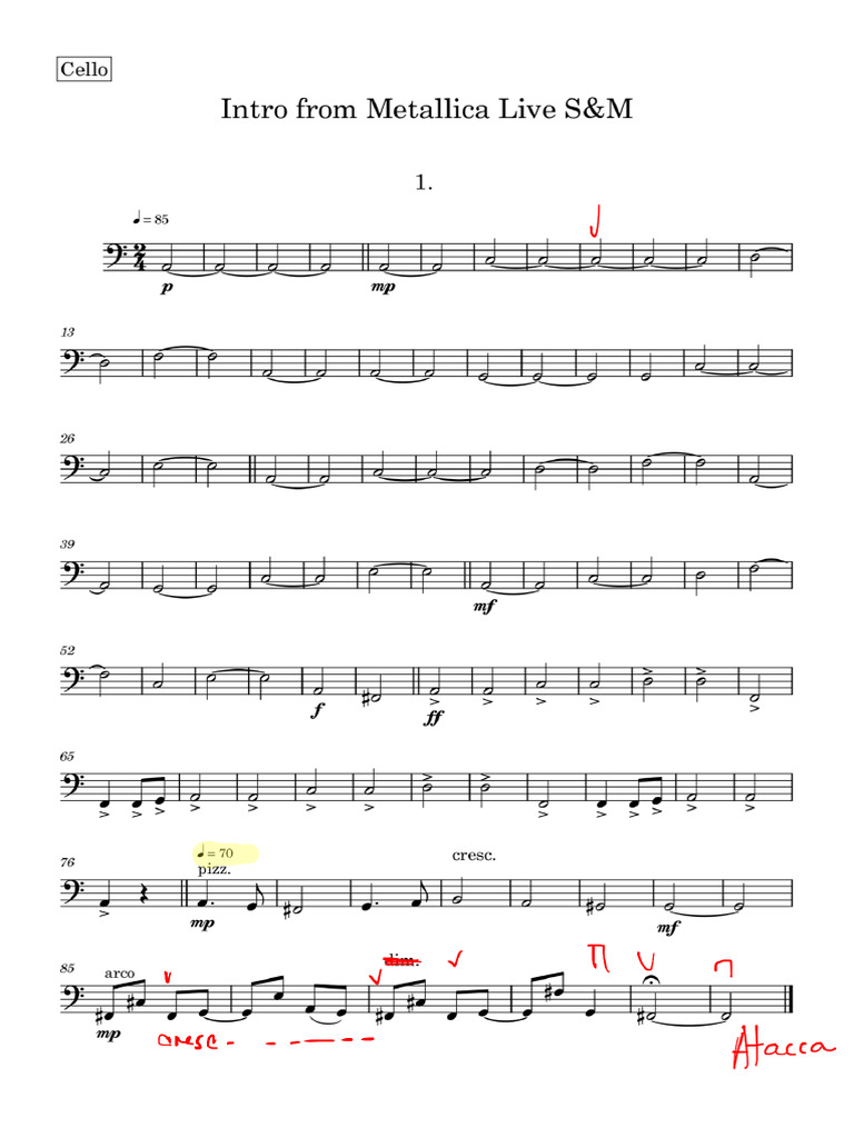 29 - Cello - Intro from Metallica Live S-M | PDF