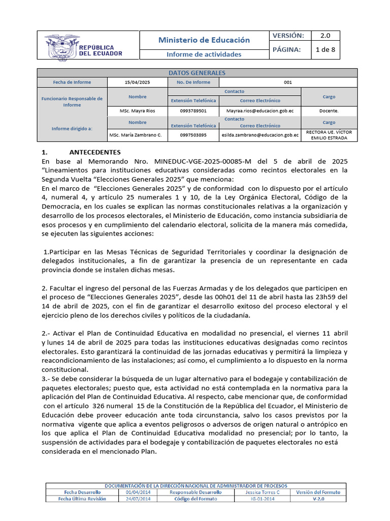 Informe de Actividades Educativas 2025 | PDF | Elecciones | Gobierno