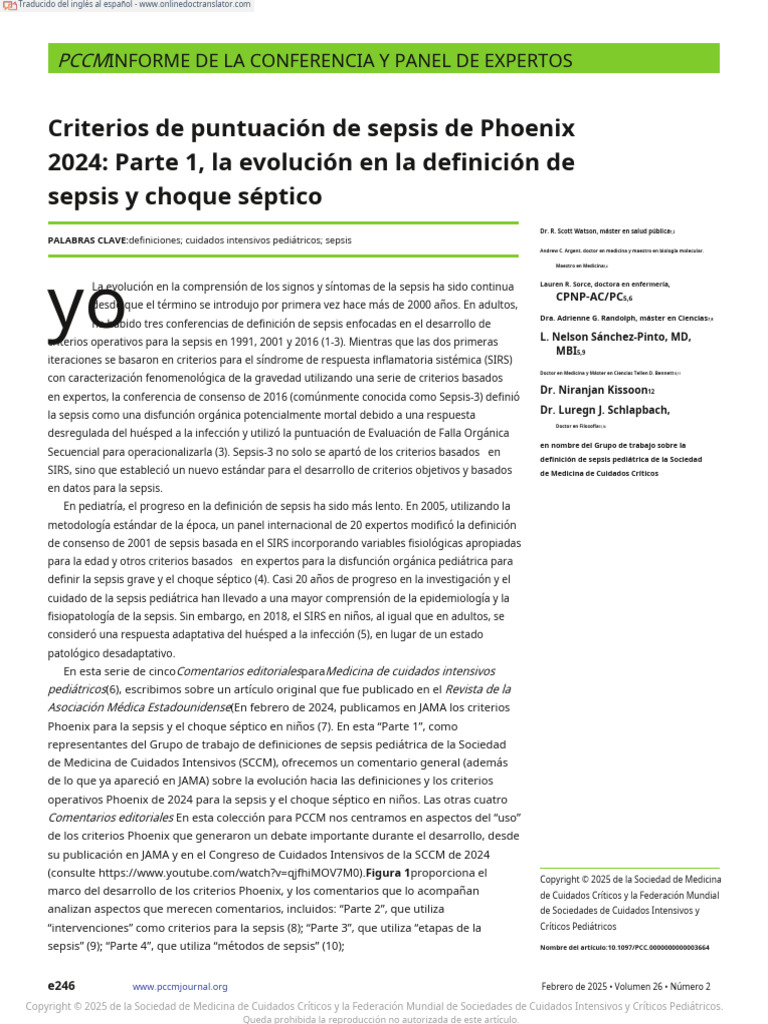 Criterios Phoenix 2024 para sepsis pediátrica | PDF | Septicemia ...