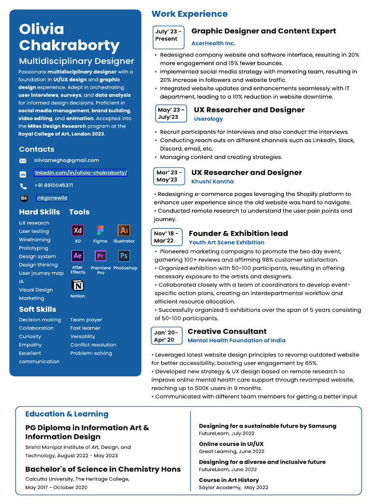 Olivia Chakraborty: UX Designer Resume | PDF | Human Communication ...