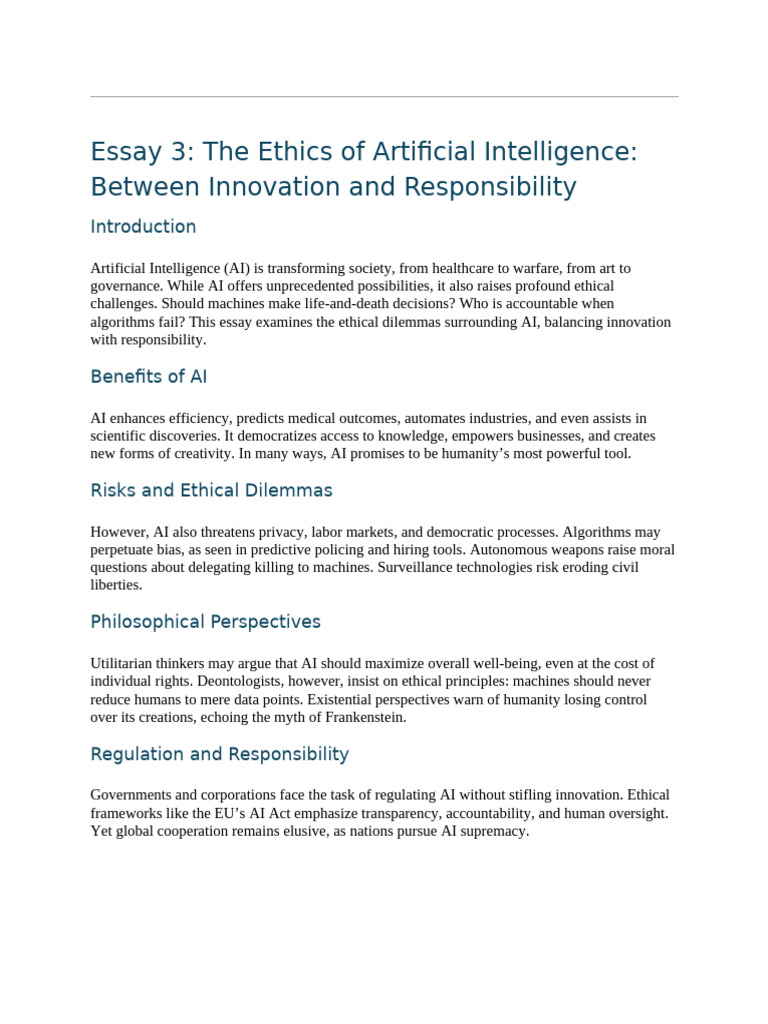 Ethics of AI: Balancing Innovation & Responsibility | PDF