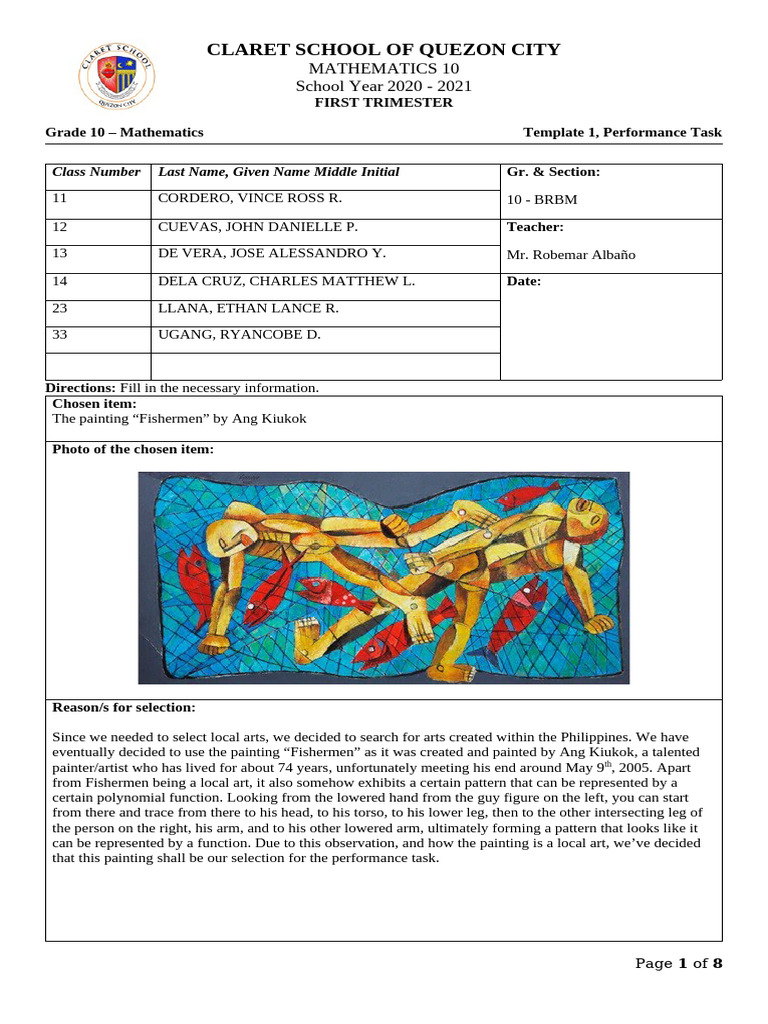 Grade 10 Math Performance Task Guide | PDF | Factorization | Zero Of A ...