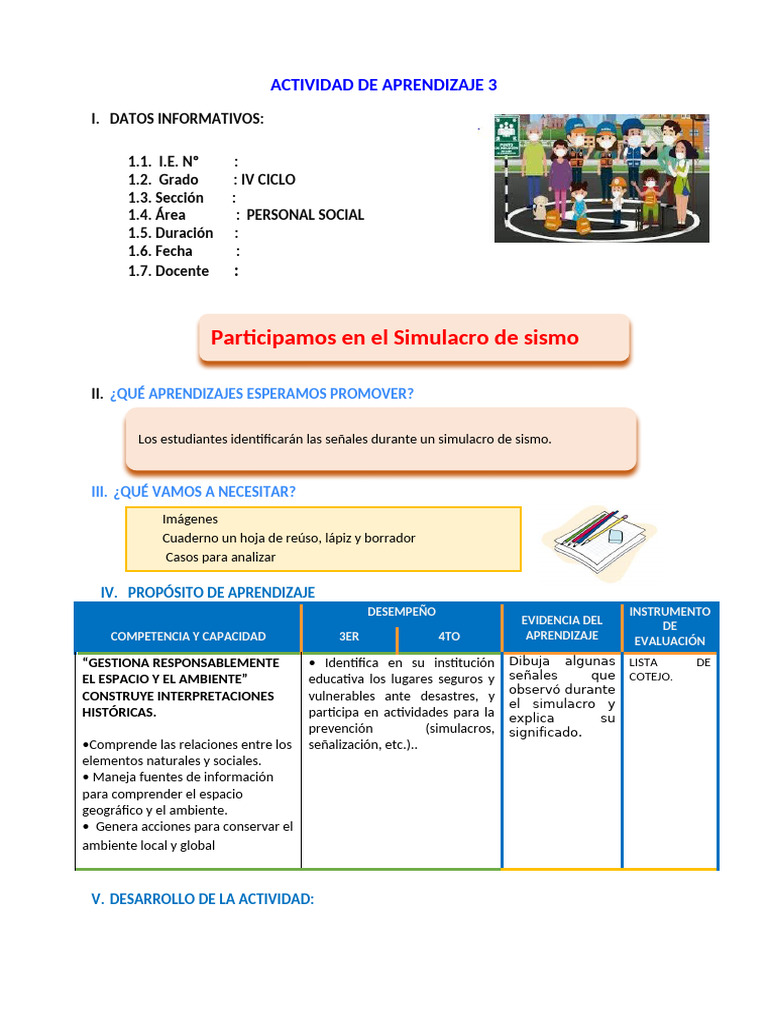D3 A3 SESION PS. Participamos en El Simulacro de Sismo | PDF | Maestros ...