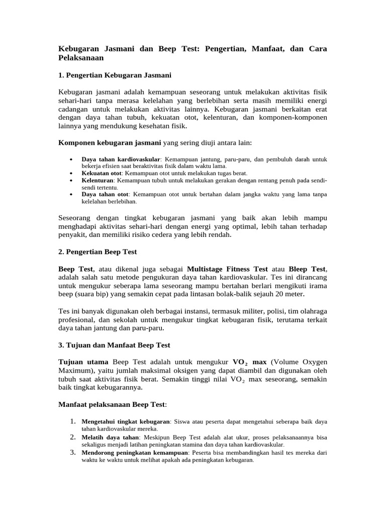 Manfaat dan Pelaksanaan Beep Test | PDF
