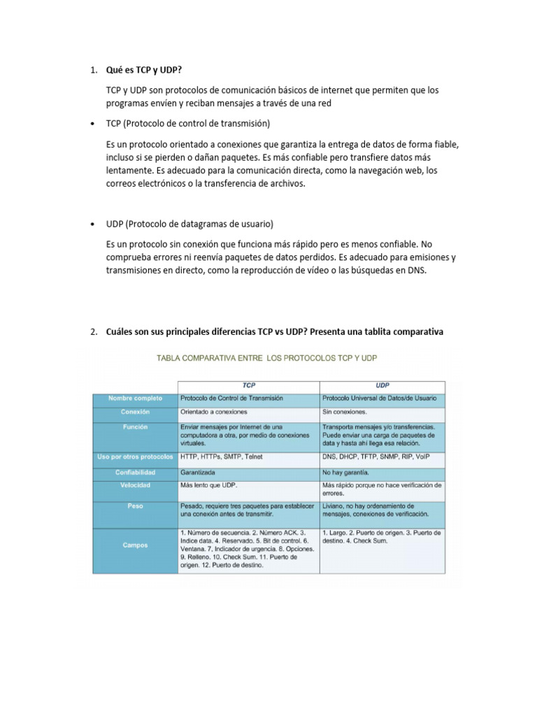 Diferencias entre TCP y UDP | PDF
