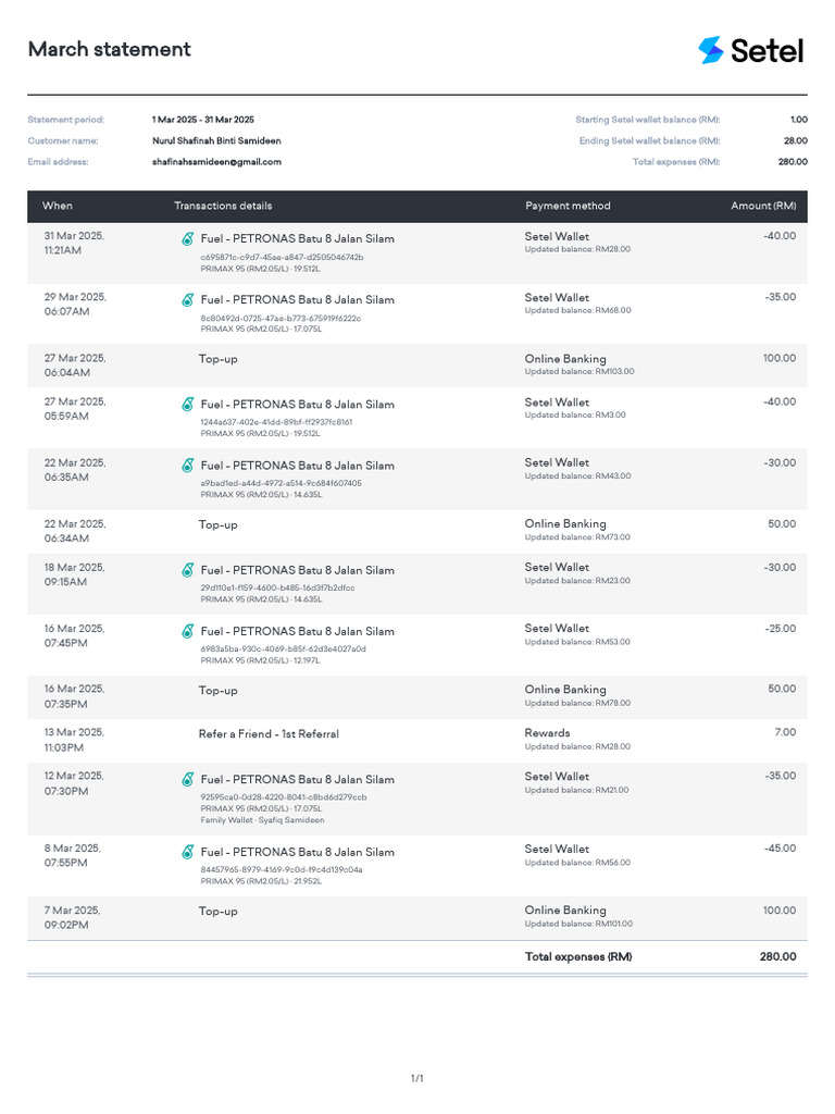 March 2025 Setel Wallet Statement | PDF | Banking Technology ...