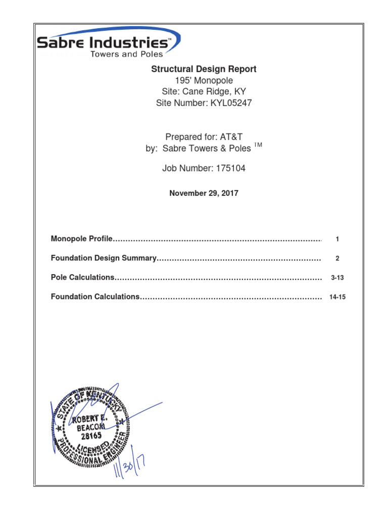 Structural Design Report for 195' Monopole | PDF