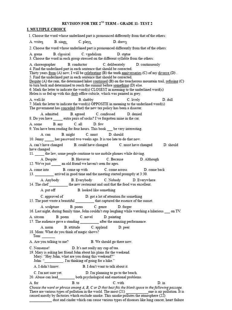 Grade 11 Test 2 Revision Guide | PDF | Electricity | Pollution