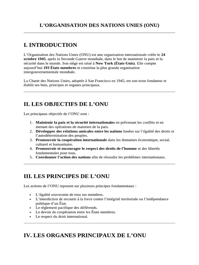 Introduction à l'Organisation des Nations Unies | PDF | Nations unies ...