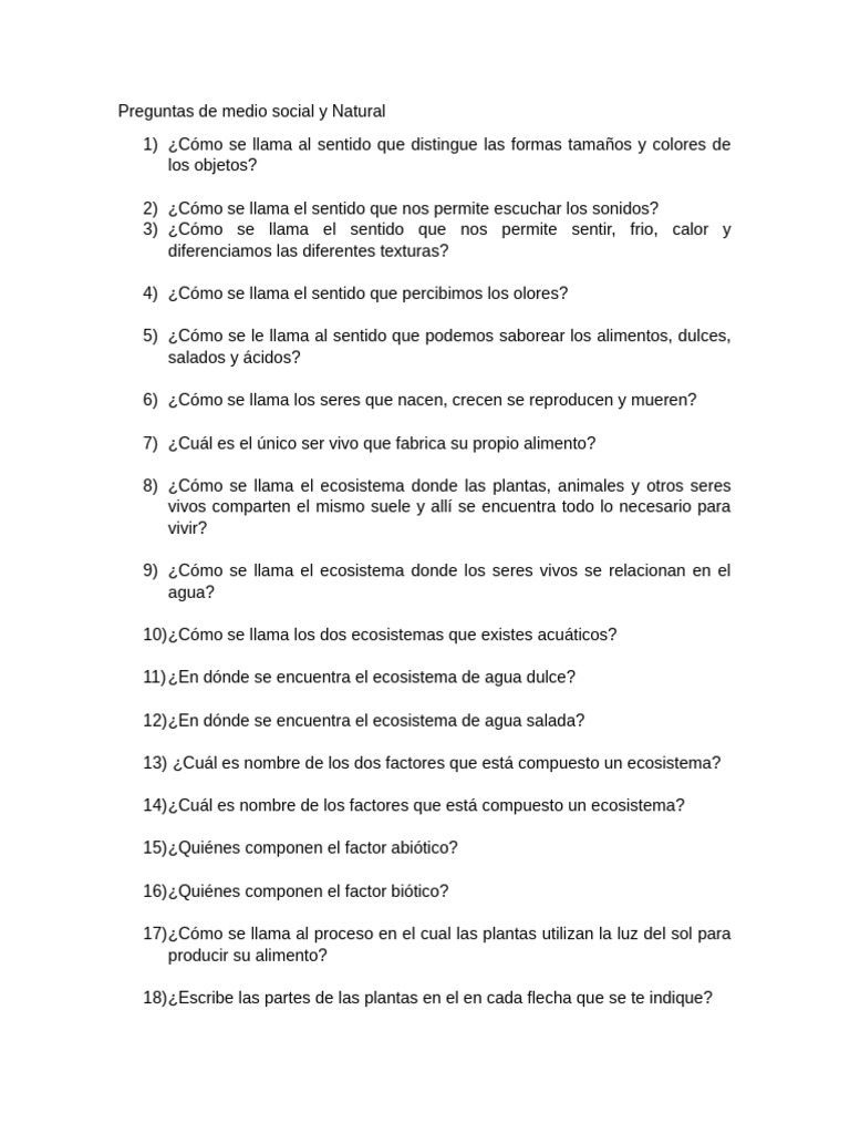 Preguntas de Medio Social y Natural | PDF