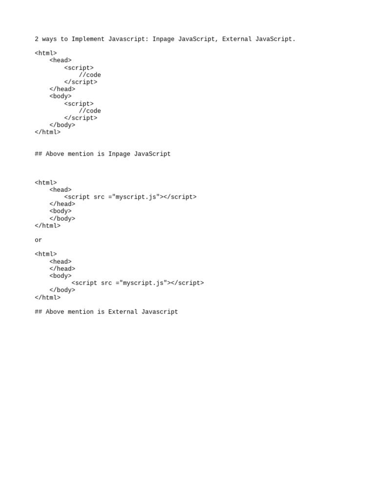 Implementing Inpage and External JavaScript | PDF