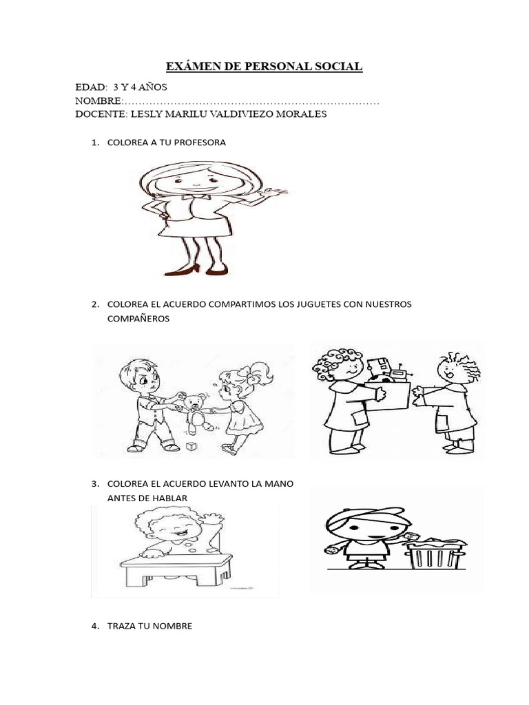 Examen de Personal Social 3-4 Años | PDF