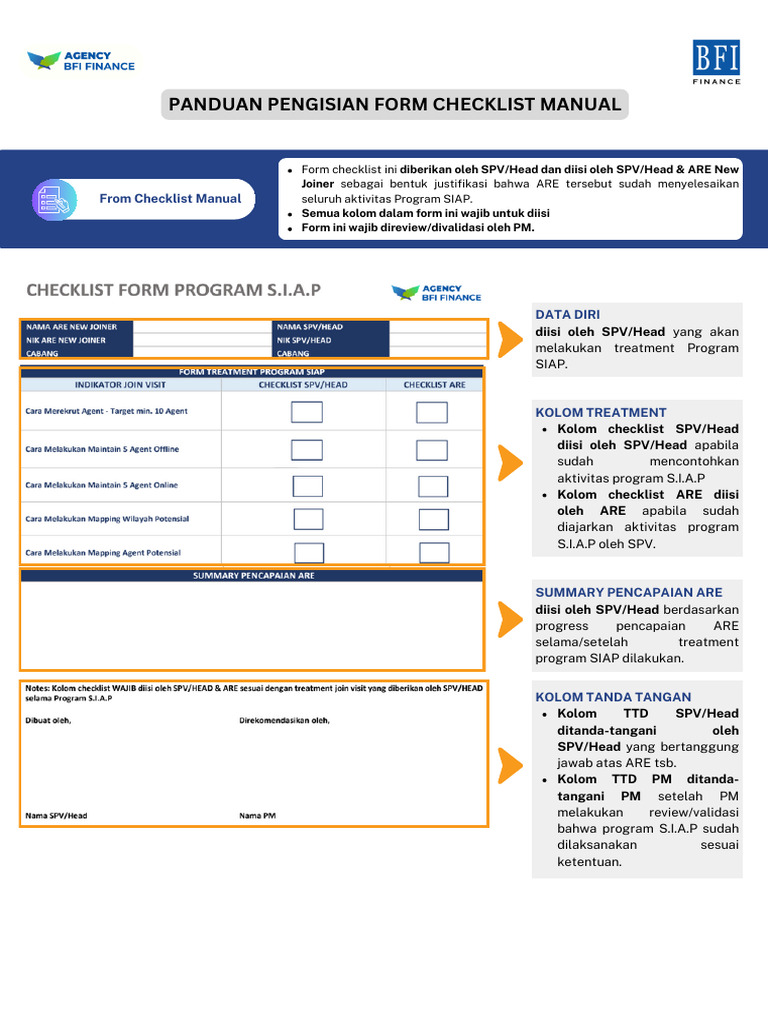 Panduan Pengisian Form Checklist SIAP | PDF