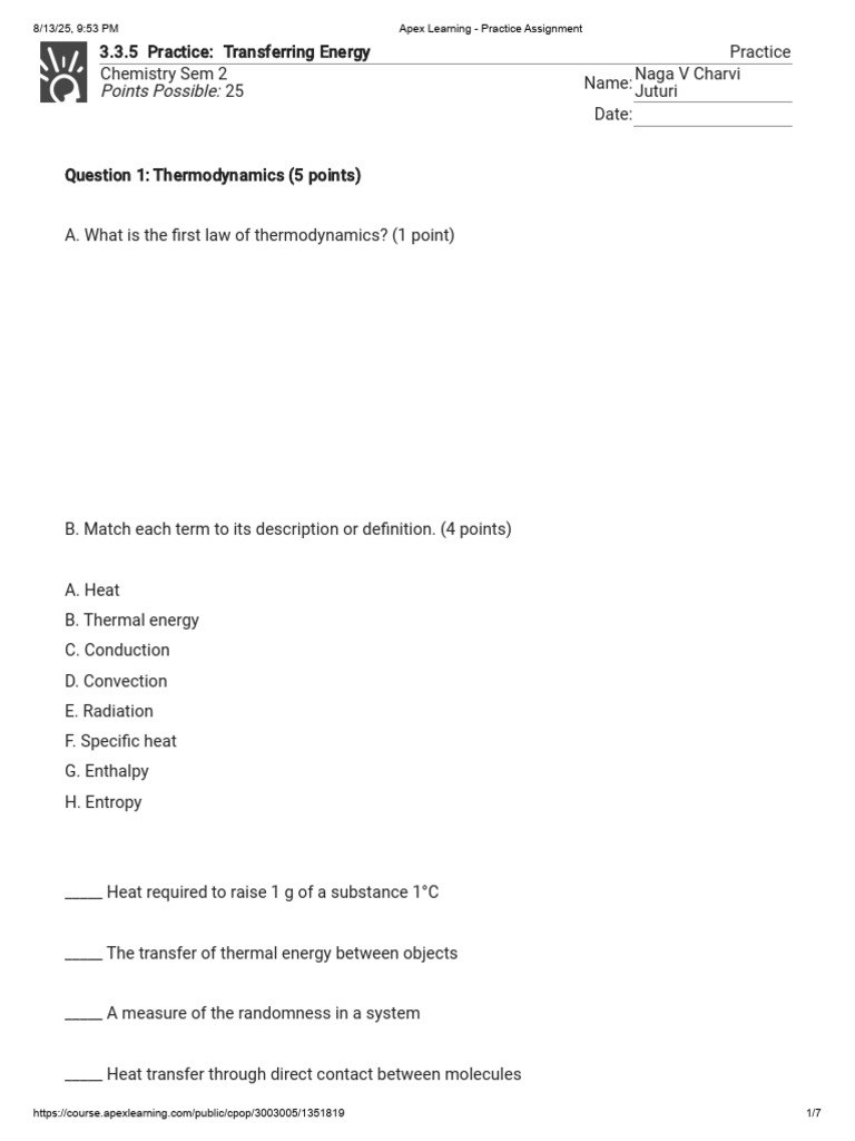 Energy Transfer and Thermodynamics Practice | PDF | Heat | Heat Transfer
