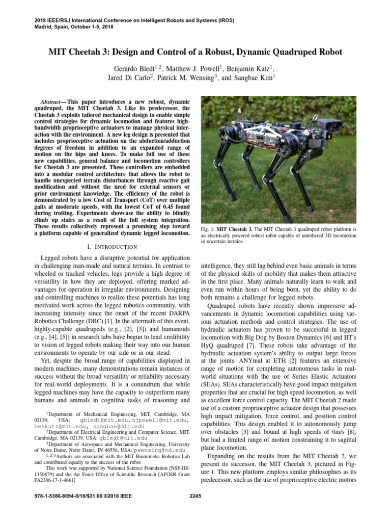 MIT Cheetah 3: Advanced Quadruped Design | PDF | Actuator | Robotics