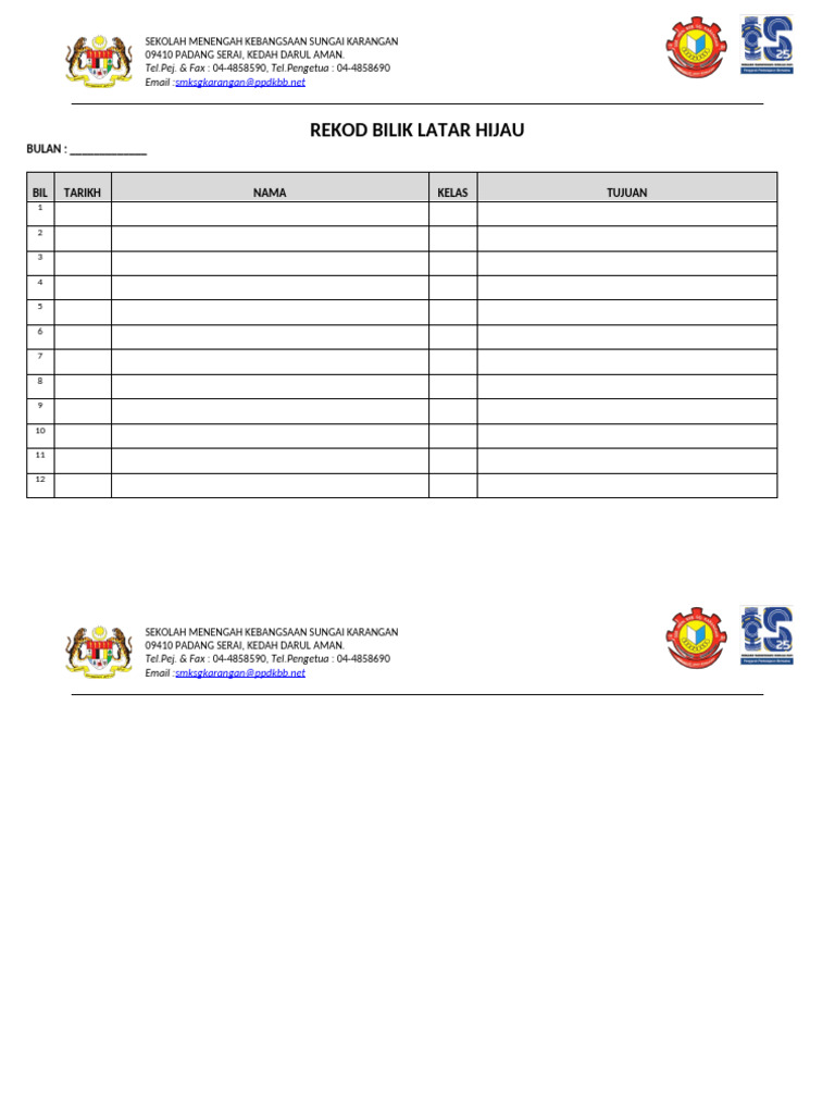 Rekod Bilik Latar Hijau | PDF