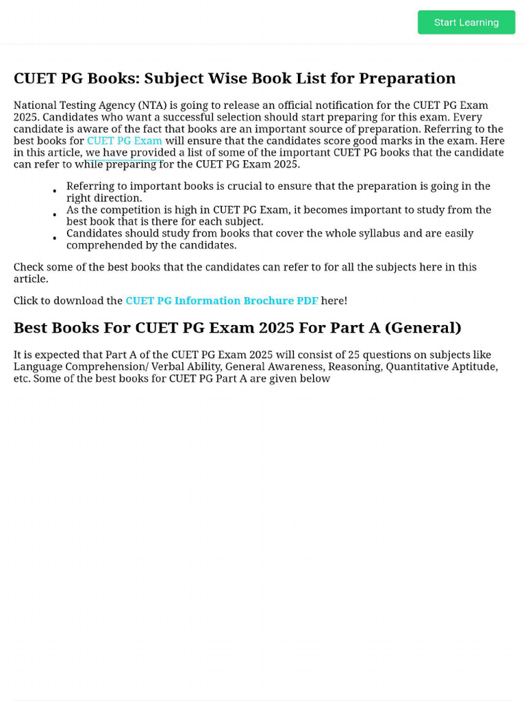 CUET PG Books - Subject Wise Book List For Preparation | PDF