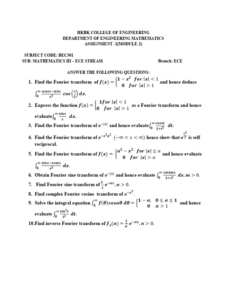 Fourier Transform Assignment ECE | PDF | Mathematical Analysis ...