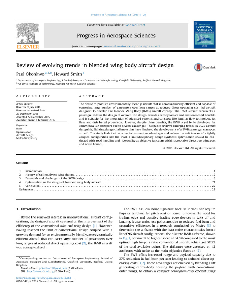 Trends in Blended Wing Body Aircraft Design | PDF | Aircraft | Lift (Force)