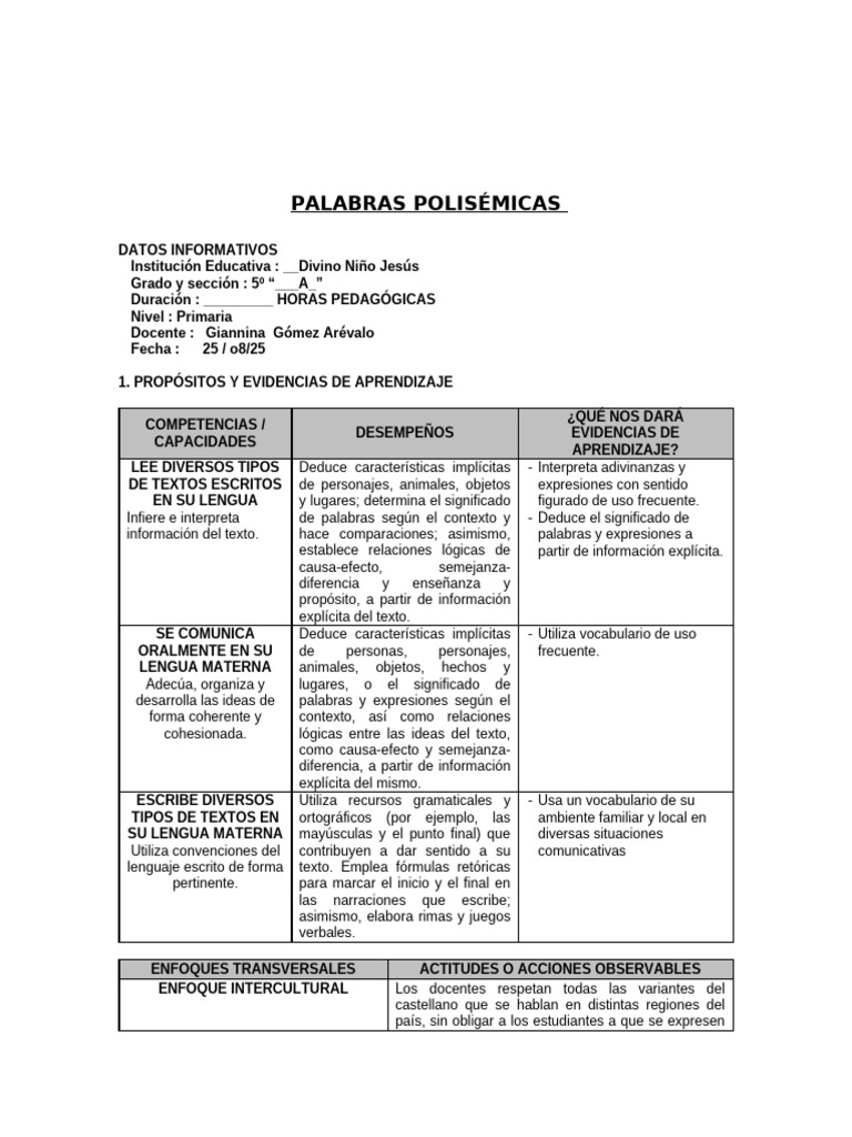 Actividades sobre Palabras Polisémicas | PDF | Aprendizaje | Léxico