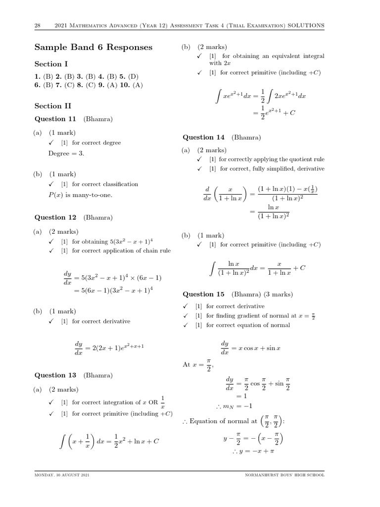 2021 Year 12 Maths Advanced Exam Solutions | PDF | Mathematical ...