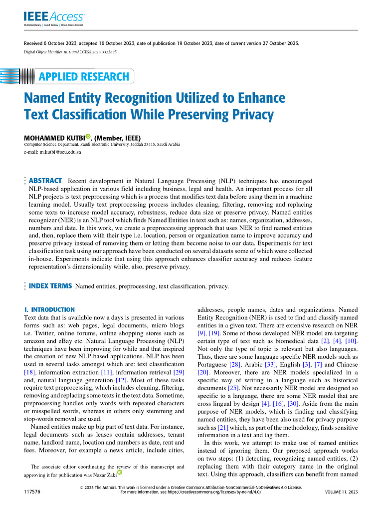 Enhancing Text Classification with NER | PDF | Statistical ...