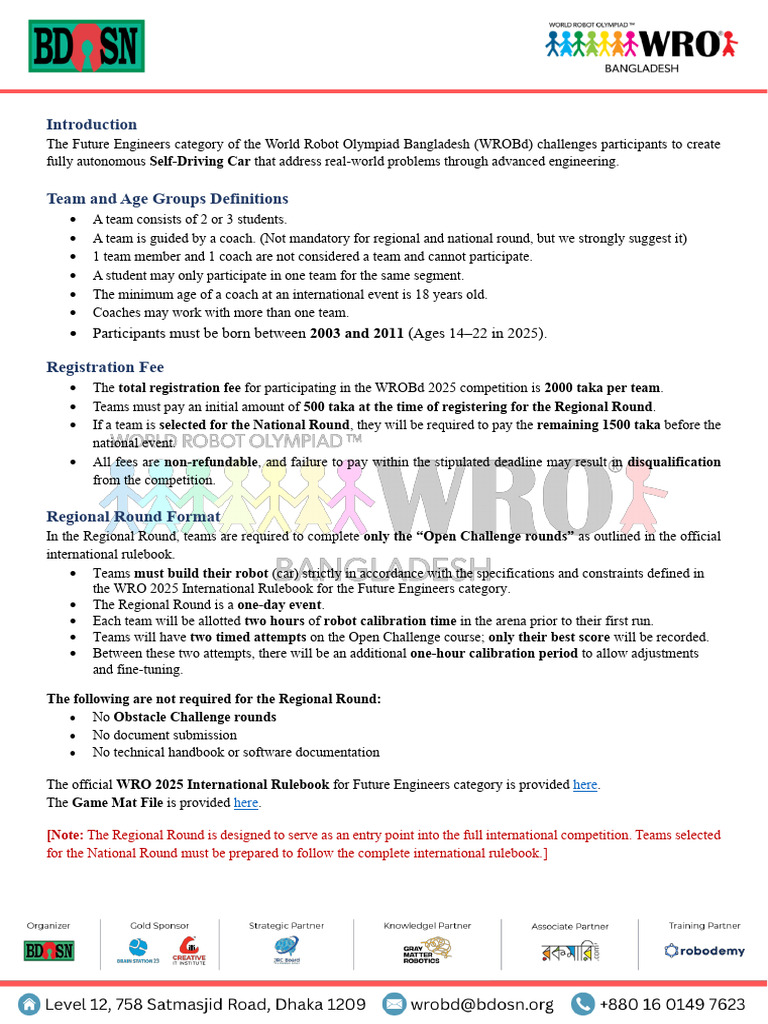 WROBd 2025 Future Engineers Guidelines | PDF
