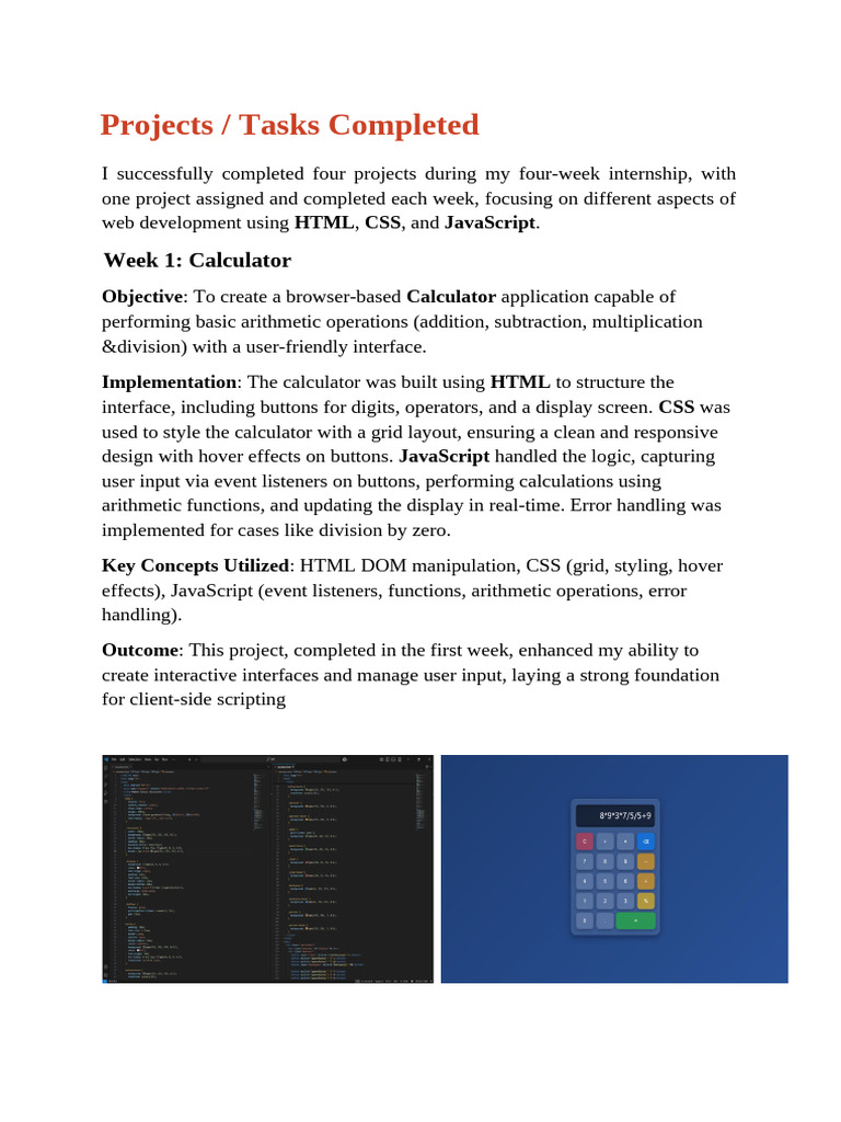 Web Development Internship Projects Summary | PDF | Dynamic Web Page ...
