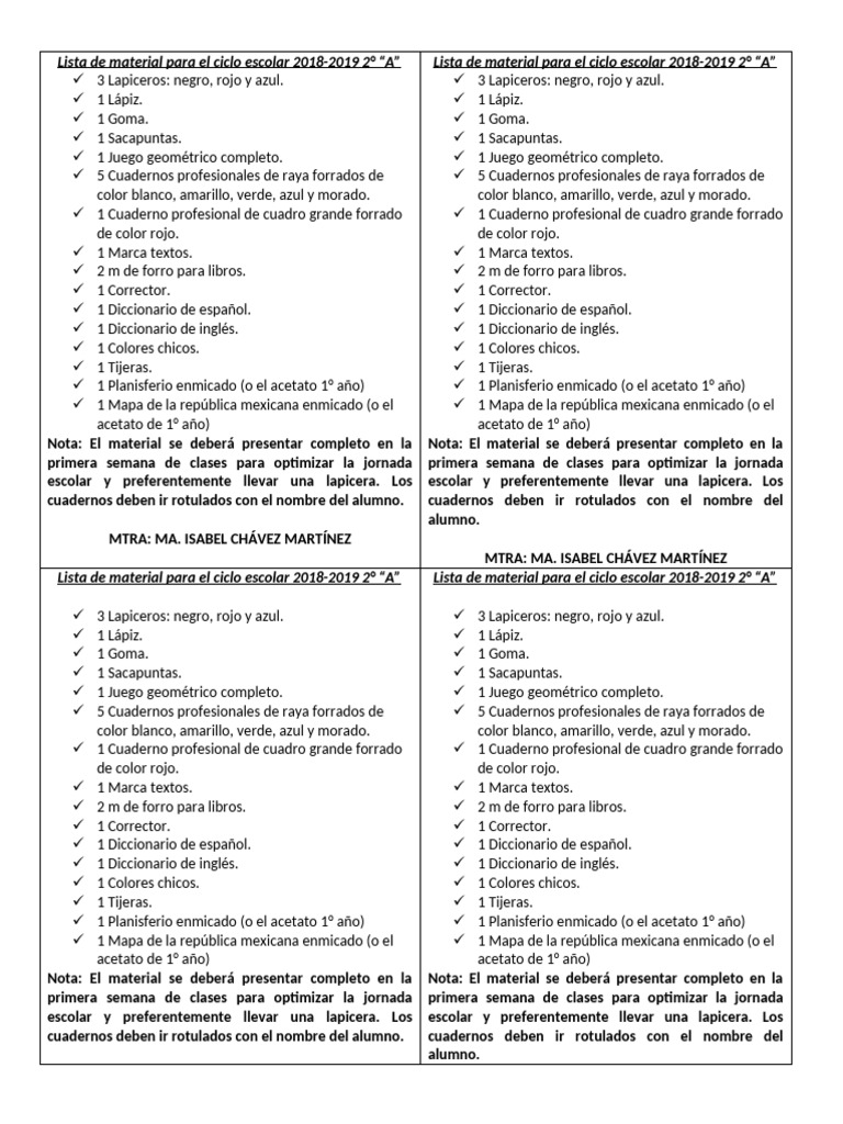 Lista de Material para El Ciclo Escolar 2016 | PDF | Hojas de estilo en ...