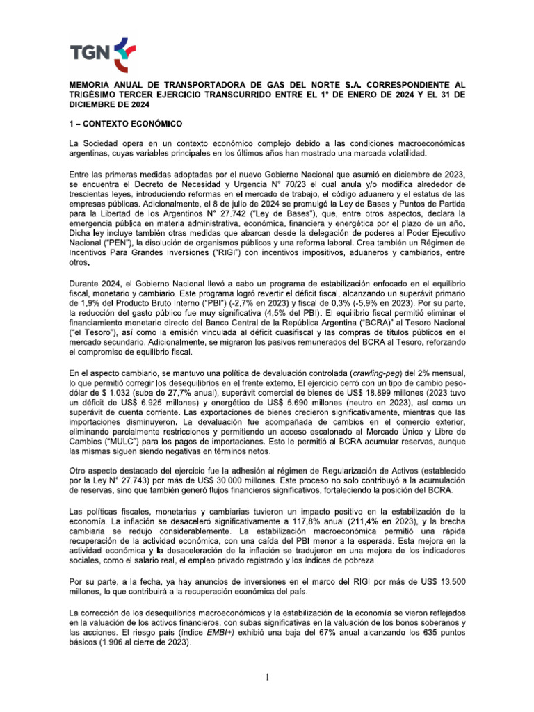 Memoria y Reseña Informativa | PDF