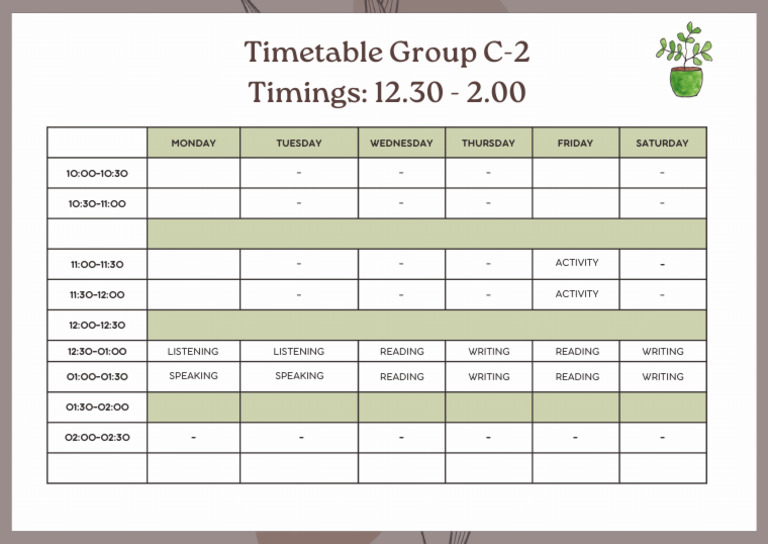 Weekly Timetable for Group C-2 | PDF