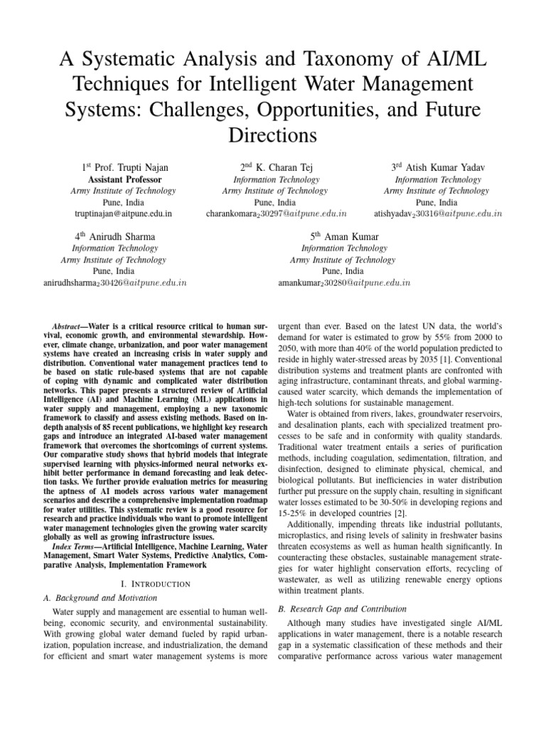AI/ML Framework for Water Management | PDF | Machine Learning ...