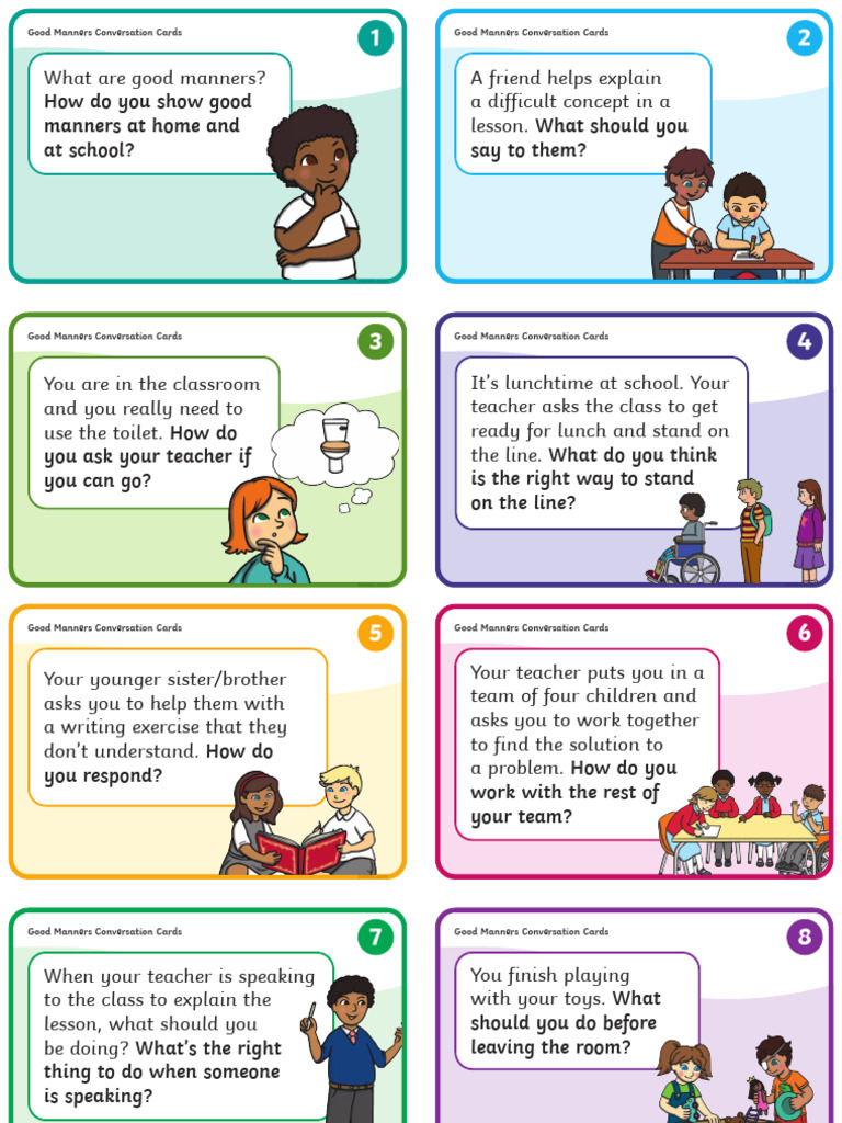 Good Manners Conversations Cards | PDF | Learning