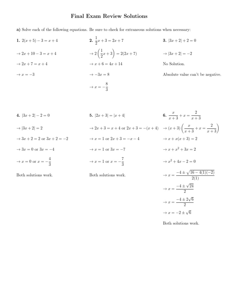College Algebra Final Practice & Answers | PDF | Inequality ...