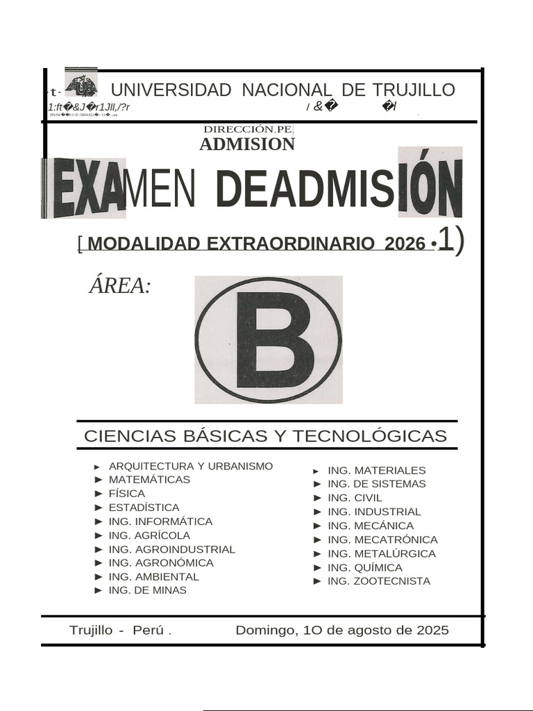 Examen de Admisión Modalidad Extraordinario 2026 | PDF | Las emociones ...
