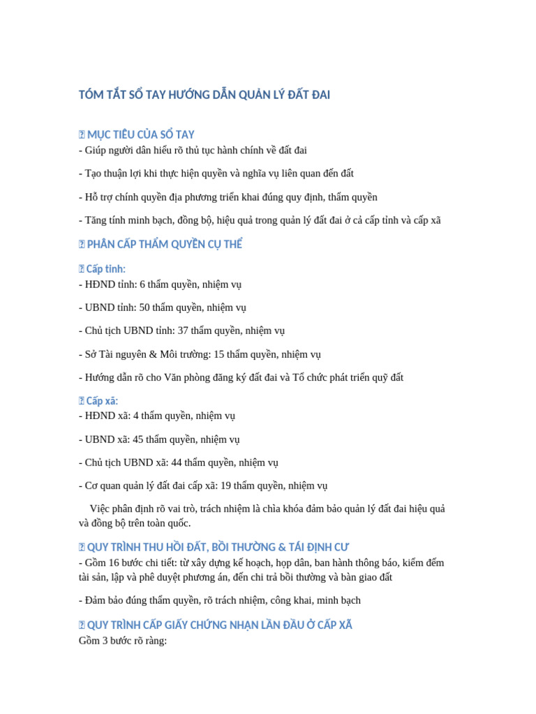 Tom Tat So Tay Quan Ly Dat Dai | PDF