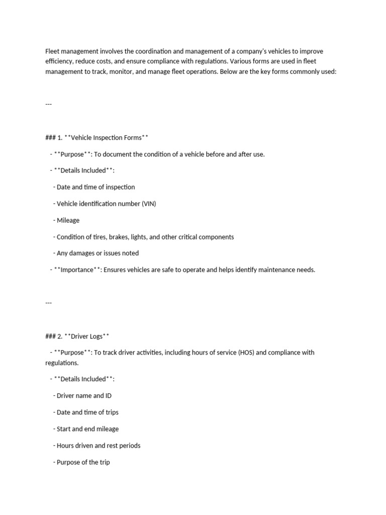 Essential Fleet Management Forms Guide | PDF | Transport | Vehicles