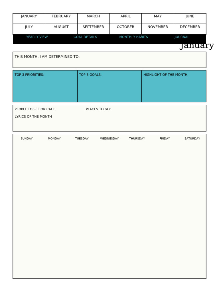 Monthly Goal Planner Template | PDF