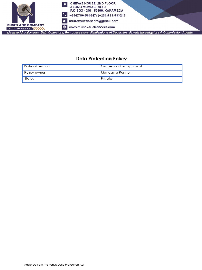 Munex Auctioneers Data Protection Policy | PDF | Information Privacy ...