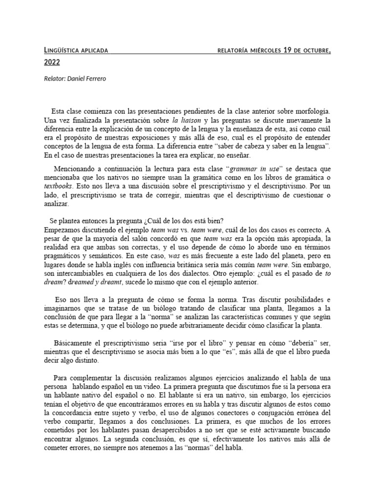 Prescriptivismo vs. Descriptivismo en Lengua | PDF | Verbo | Lingüística