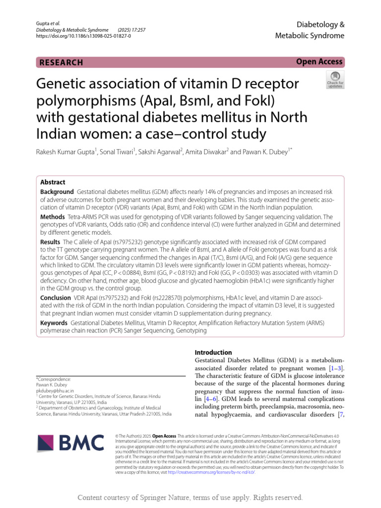 Genetic Association of Vitamin D Receptor Polymorp | PDF | Dominance ...