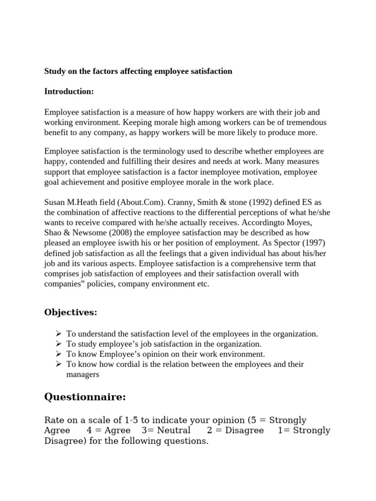 Factors Influencing Employee Satisfaction | PDF | Job Satisfaction ...