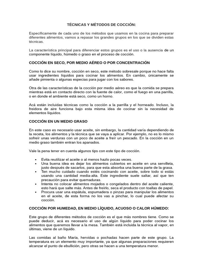 Métodos de Cocción en la Cocina | PDF | Cocinando | Hirviendo