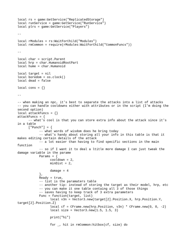NPC Attack Script in Lua | PDF | Computer Programming | Software ...